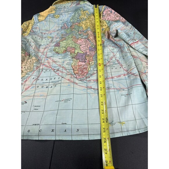 Miss Look Linen Button Down World Map Long Sleeve Blouse Women's Size Medium - Picture 10 of 11